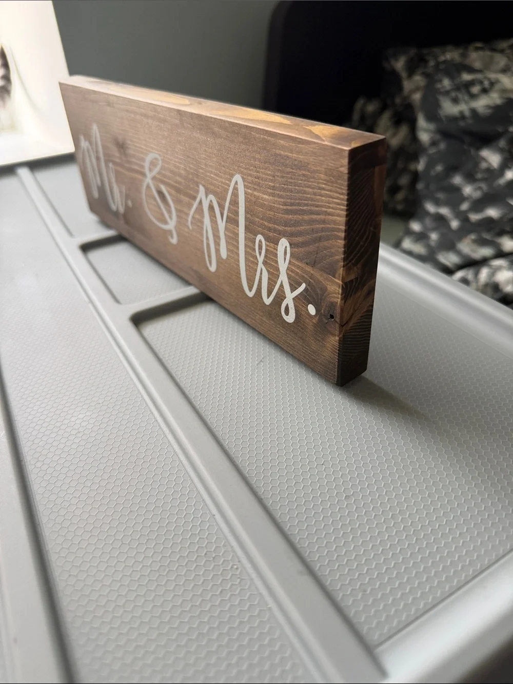Mr. & Mrs. Wooden Wall Sign - White on Brown